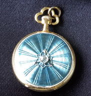 Antique 18K enamel and diamond pendant watch